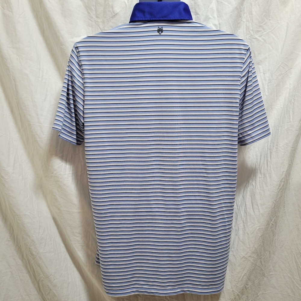 Greyson Polo Shirt Mens Medium Blue White Striped Golf Performance Button Down - Picture 4 of 7